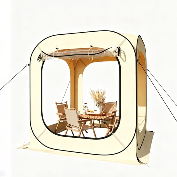 Aprafie 5.6 x 5.6ft Bubble Tents for Outside, Clear Pop-up Sports Tent  with Windows & Storage Bag, Holds 2-3 People, Beige