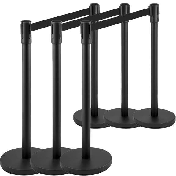 Aprafie 6-Pack Crowd Control Barriers, Stanchions with 6.56ft Retractable Belts, 4-Way Connectable Head & Fillable Hollow Bases for Banks, Museums & Corporate Events, Black