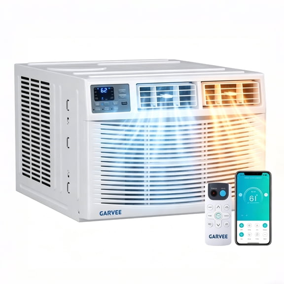Aprafie 8000 BTU Window Air Conditioner with Heater, Smart Window AC Unit W/Remote & App Control, Cools up to 350 Sq.ft, 115V, White
