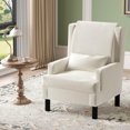 thumbnail image 1 of Aprafie Ergonomic Wingback Chair, 20.7" High Back Accent Chair with Ultra-Thick Cushion, Solid Wood Arms & Legs for Living Room, Bedroom, Reading Nook, White, 1 of 7