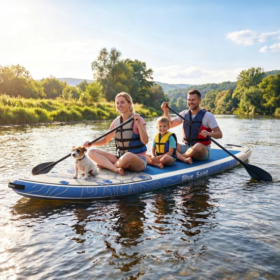Aprafie Inflatable Stand up Paddle Board, 11ft SUP Paddle Board with Non-Slip Deck, Hand Pump & Backpack for All Skill Levels, Blue
