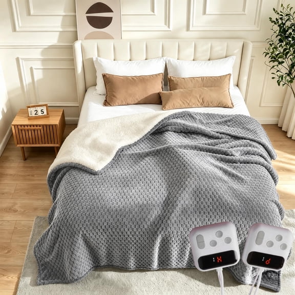 Aprafie King Size Heated Blanket, 90" x 100" Washable Electric Blanket with Dual Control, 10 Heat Settings & 10H Auto Shut Off for Bedroom & Home, Gray