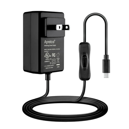 Aprelco UL Listed USB C Power Supply with Switch Compatible with Raspberry Pi 4