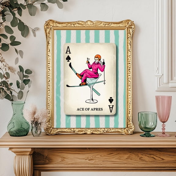 Apres Ski Print Ski Wall Decor Vintage Skiing Wall Decor Skier Art Print Retro Trendy Playing Card Wall Print