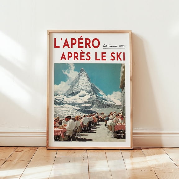 Apres Ski Vintage Alpine Restaurant Scene With Matterhorn Mountain Wall Art, Unframed Poster