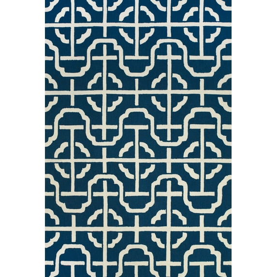 Apricity Geometric/Lattice Wool Rug, Cobalt/White, 2ft x 3ft Accent Rug