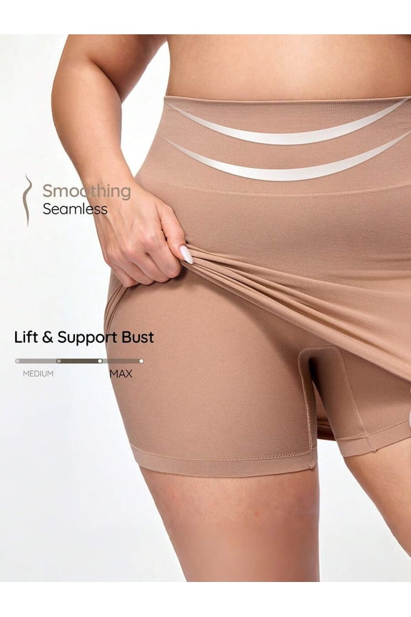 Apricot-2 Seamless High-Waist Shapewear Skirt With Built-In Shorts
