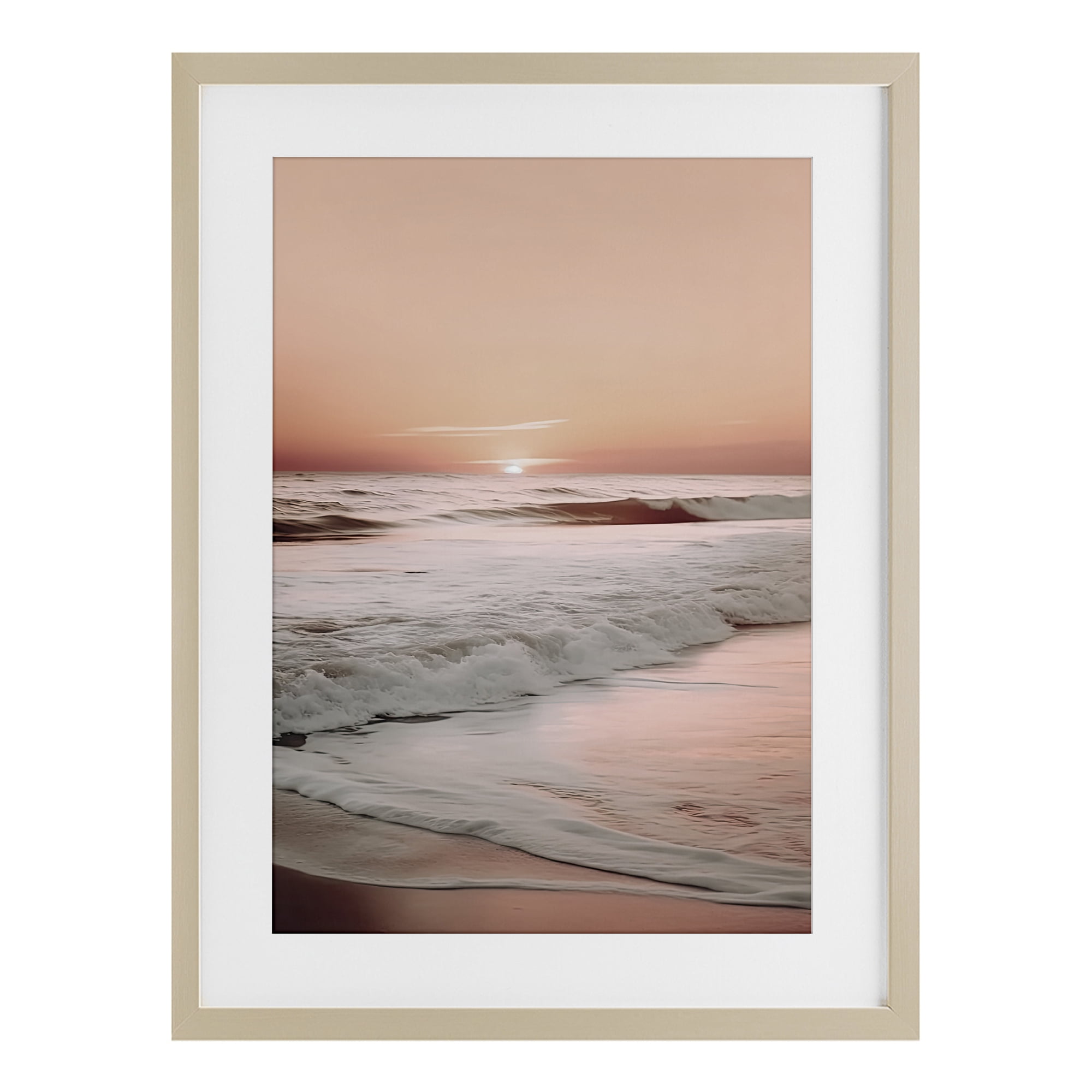 Apricot Beach View Birch Framed Print Under Glass, design by Decent Exposures