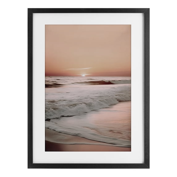 Apricot Beach View Black Framed Print Under Glass, design by Decent Exposures