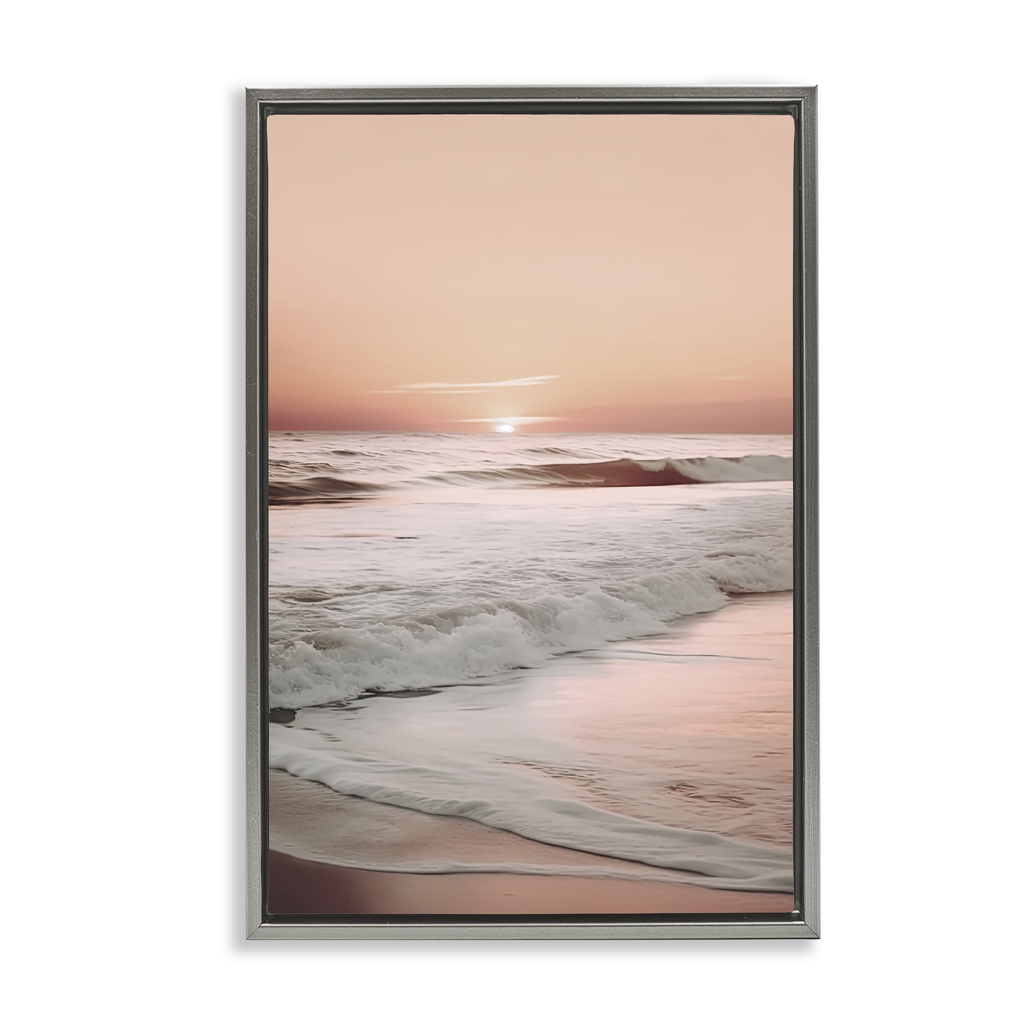 Apricot Beach View Gray Framed Floater Canvas Wall Art, design by Decent Exposures