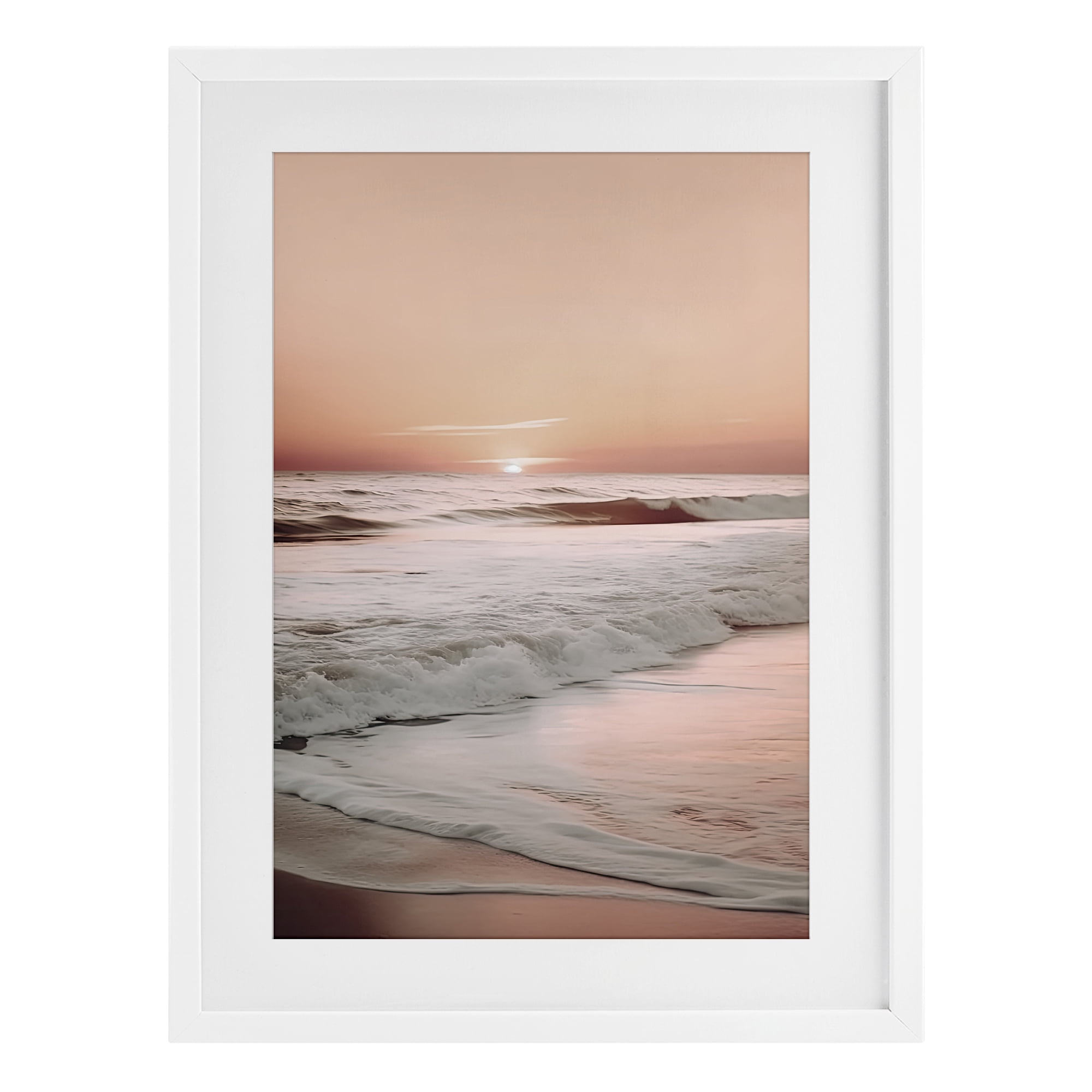 Apricot Beach View White Framed Print Under Glass, design by Decent Exposures