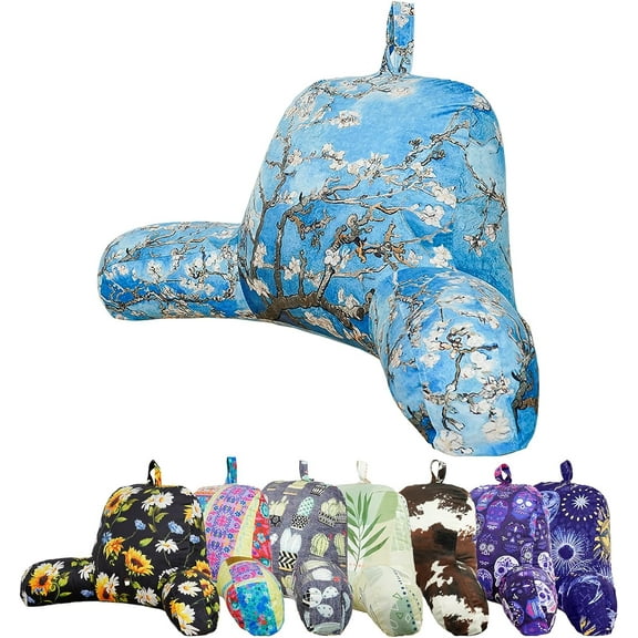 Apricot Blossom Reading Pillow, Back Support Rest Pillow for Adult, Backrest Pillows with Arms for Sitting in Bed Reading, Working, Playing Games, Watching TV