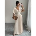 thumbnail image 1 of Apricot Deep V-Neck Pleated Maxi Dress With Short Sleeves, 1 of 6