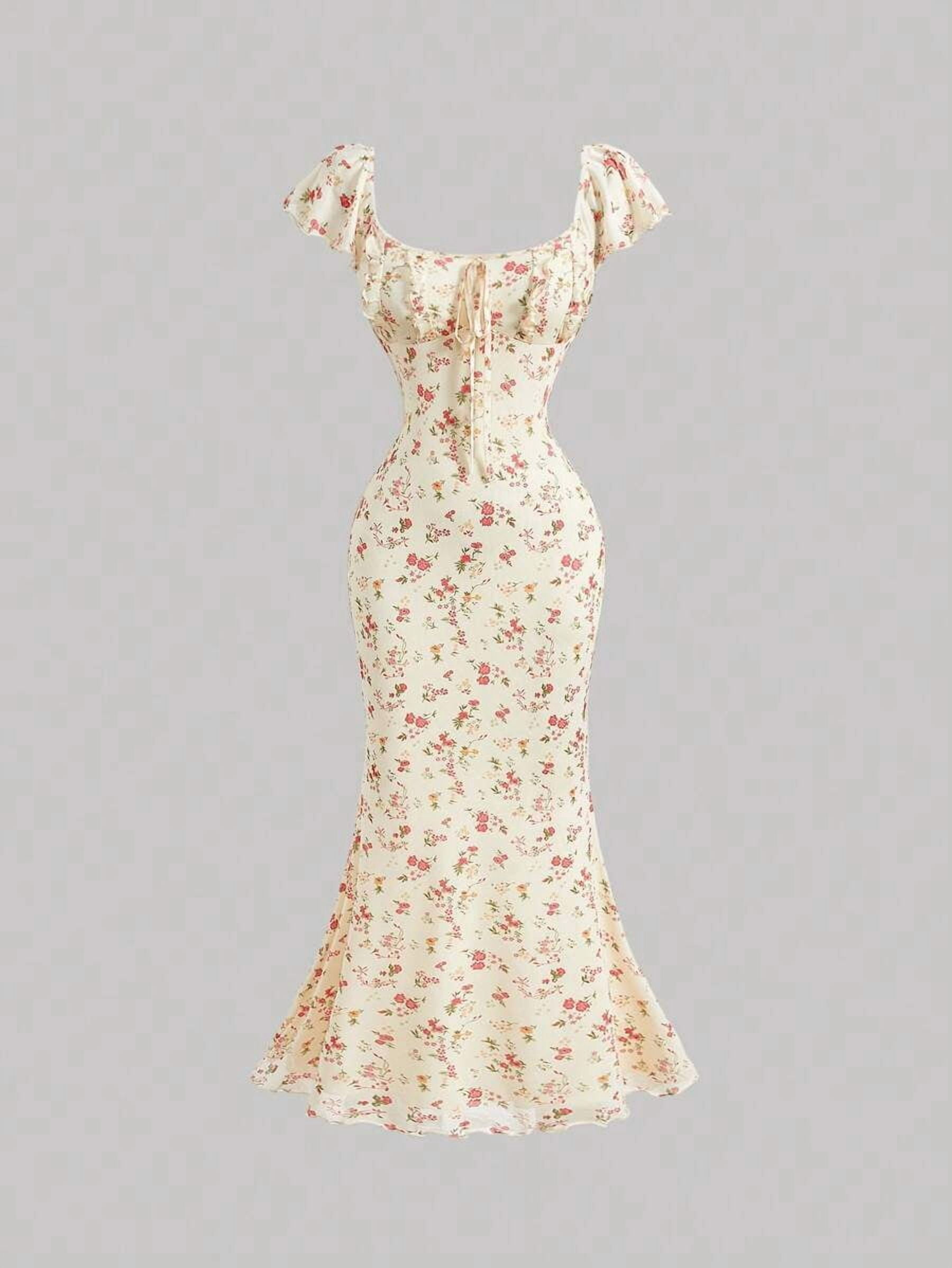 ditsy bodycon dress Apricot Floral Summer Long Dress, Puff Sleeve Maxi for Wedding Guest, Party, Cottagecore Style For an evening out code collection Milkmaid dress gown #followpage Color:As Photo(Light Sky Blue)
