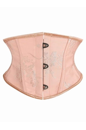 Apricot Floral Embroidered Waist Trainer Corset With Front Snap Closure