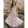 thumbnail image 1 of Apricot Floral Midi Dress With Pockets Vintage Cottagecore Sweetheart Neckline Summer Casual Wedding Guest, 1 of 8