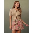 thumbnail image 1 of Apricot Floral Print High-Waist Button-Front A-Line Denim Mini Skirt, 1 of 28