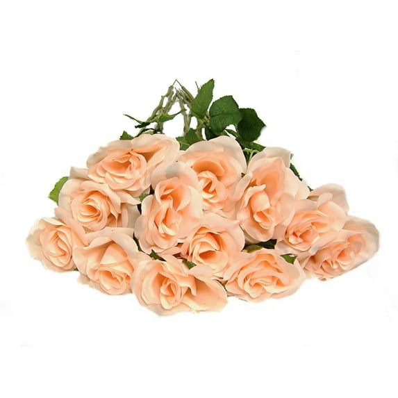 Apricot Garden Rose 24in Artificial Polysilk Faux Fake Open Bloom Flower Long Stem for Craft Home Outdoor Bouquet Arrangement Ceremony Wedding Arch Floral Wall Aisle Decor (Peach, Set of 2 Dozen)