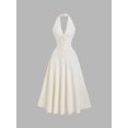 thumbnail image 1 of Apricot Halter Neck Lace Trim Textured A-Line Elegant Midi Dress, 1 of 6
