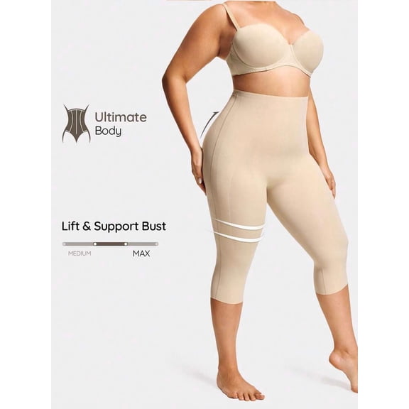 Apricot High Waist 3/4 Shapewear Capris With Bust Lift Support