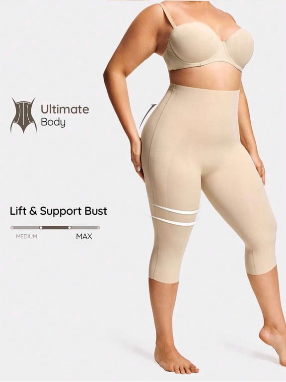 Apricot High Waist 3/4 Shapewear Capris With Bust Lift Support