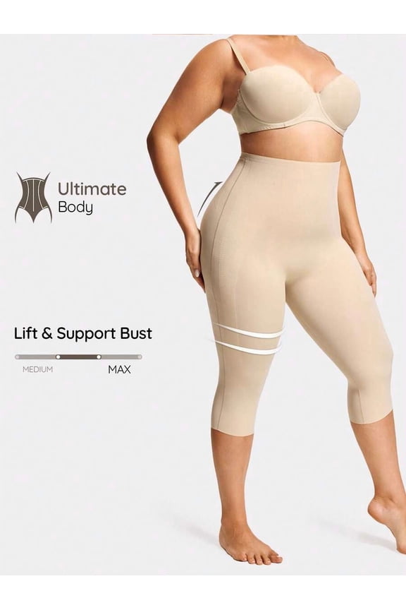 Apricot High Waist 3/4 Shapewear Capris With Bust Lift Support