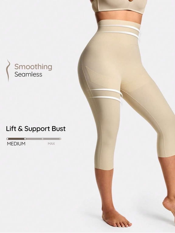Apricot High-Waist Capri Shapewear Leggings With Mesh Panels