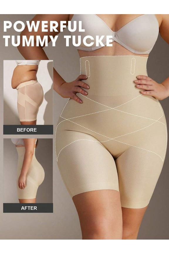 Apricot High Waist Criss-Cross Seamless Shapewear Shorts With Extra Firm Tummy Control And Butt Lift