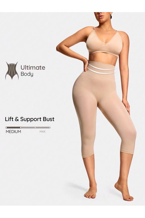 Apricot High-Waisted Seamless Shapewear Capri Pants Medium Control