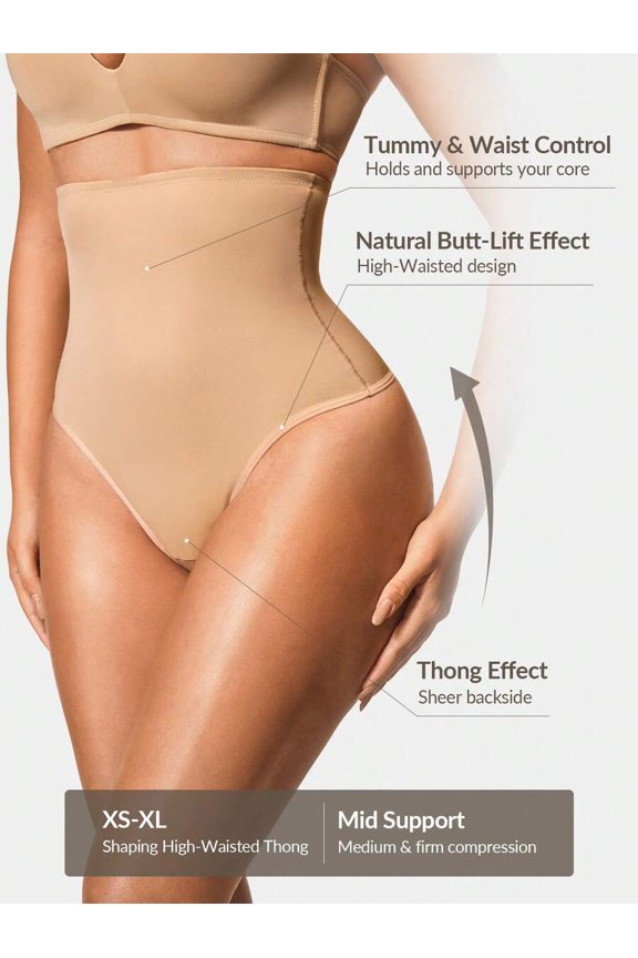 Apricot High-Waisted Seamless Shapewear Thong with Mid Support