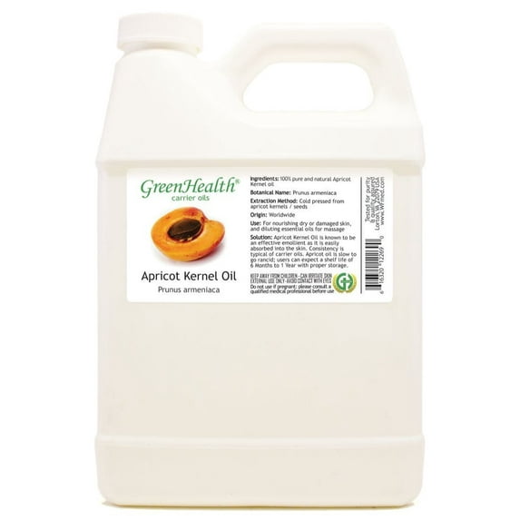 GreenHealth Apricot Kernel Carrier Oil, 32 fl oz Plastic Jug with Cap