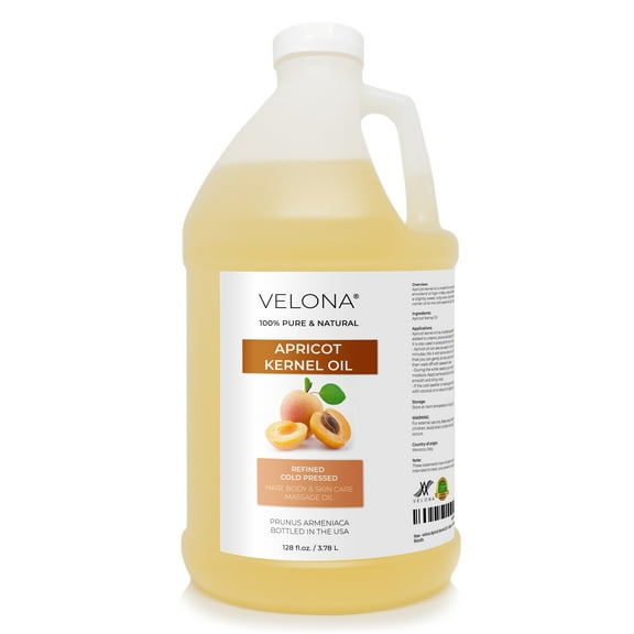 Apricot Kernel Oil by Velona - 1 Gallon / 128 Fl Oz | 100% Pure and Natural Carrier Oil | Refined, Cold Pressed | Hair, Body and Skin Care | Use Today - Enjoy Results