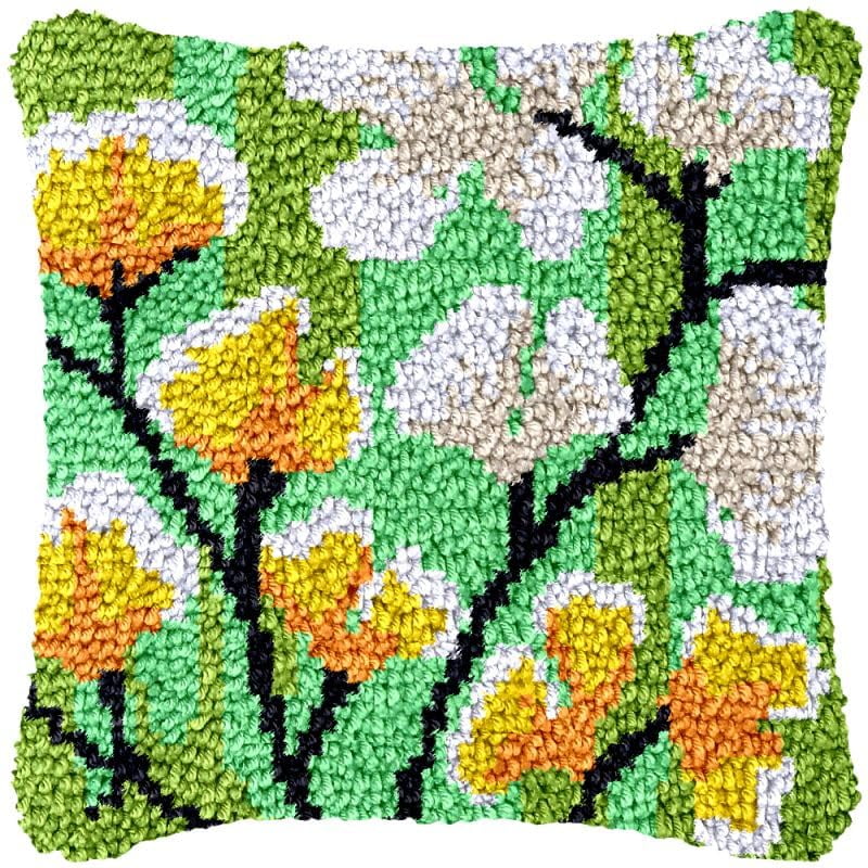Apricot Leaf Latch Hook Pillow Cover Kits for DIY Handmade Throw Pillow Cross Stitch Latch Hook Pillowcase Rug Kits with Preprinted Color Pattern Canvas Crochet Yarn Kits 17''X 17''(ys39)