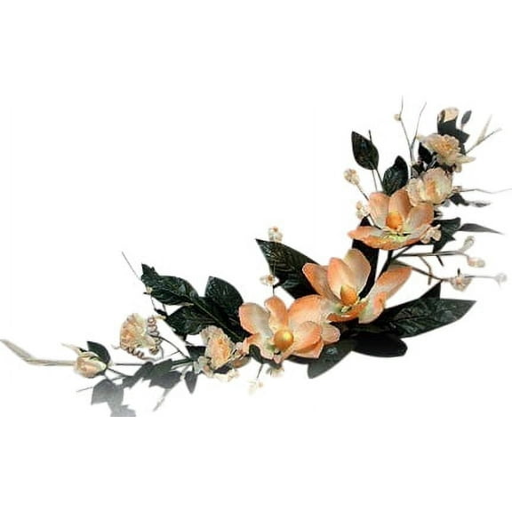 Apricot Magnolia Rose Dogwood 58in Artificial Polysilk Faux Greenery Fake Flower Hand Wrapped Swag for Craft Home Bouquet Arrangement Ceremony Wedding Arch Floral Wall Aisle Decor (Peach, Set of 2)