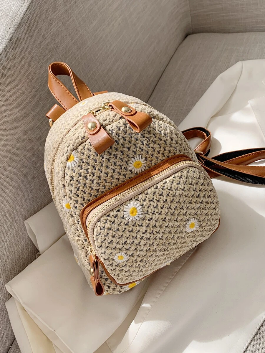 daisy floral leather backpack Multi function bag – Rose bags Sweet all over flower printed backpack featurin a spacious main zipper compartment Rylee + Cru Backpack -