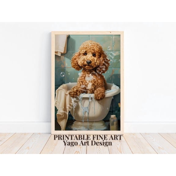 Apricot Poodle In Bathtub Print, Bathroom Wall Decor Home Decor #2754, Unframed Poster Size 12x18