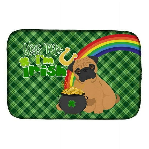 Apricot Pug St. Patrick's Day Dish Drying Mat 14 in x 21 in