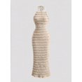thumbnail image 1 of Apricot Ruched Halter Maxi Dress With Adjustable Neck Tie, 1 of 6