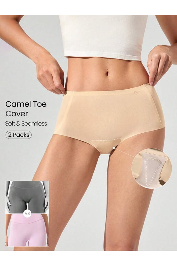 Apricot Seamless High-Waist Briefs With Camel Toe Cover, 2-Pack