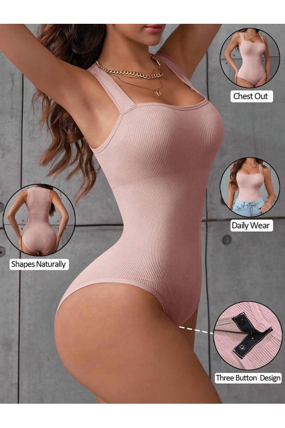 Apricot Seamless Triangle Bodysuit With 3-Button Crotch Closure Shapewear