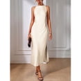 thumbnail image 1 of Apricot Sleeveless High Neck Maxi Dress With Fishtail Hem And Side Slit, 1 of 7