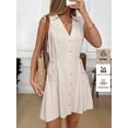 thumbnail image 1 of Apricot Sleeveless Waist Cinched Mini Dress, Linen Button Up Dress for Women Summer Casual Vacation Boho Dress Beige, 1 of 7