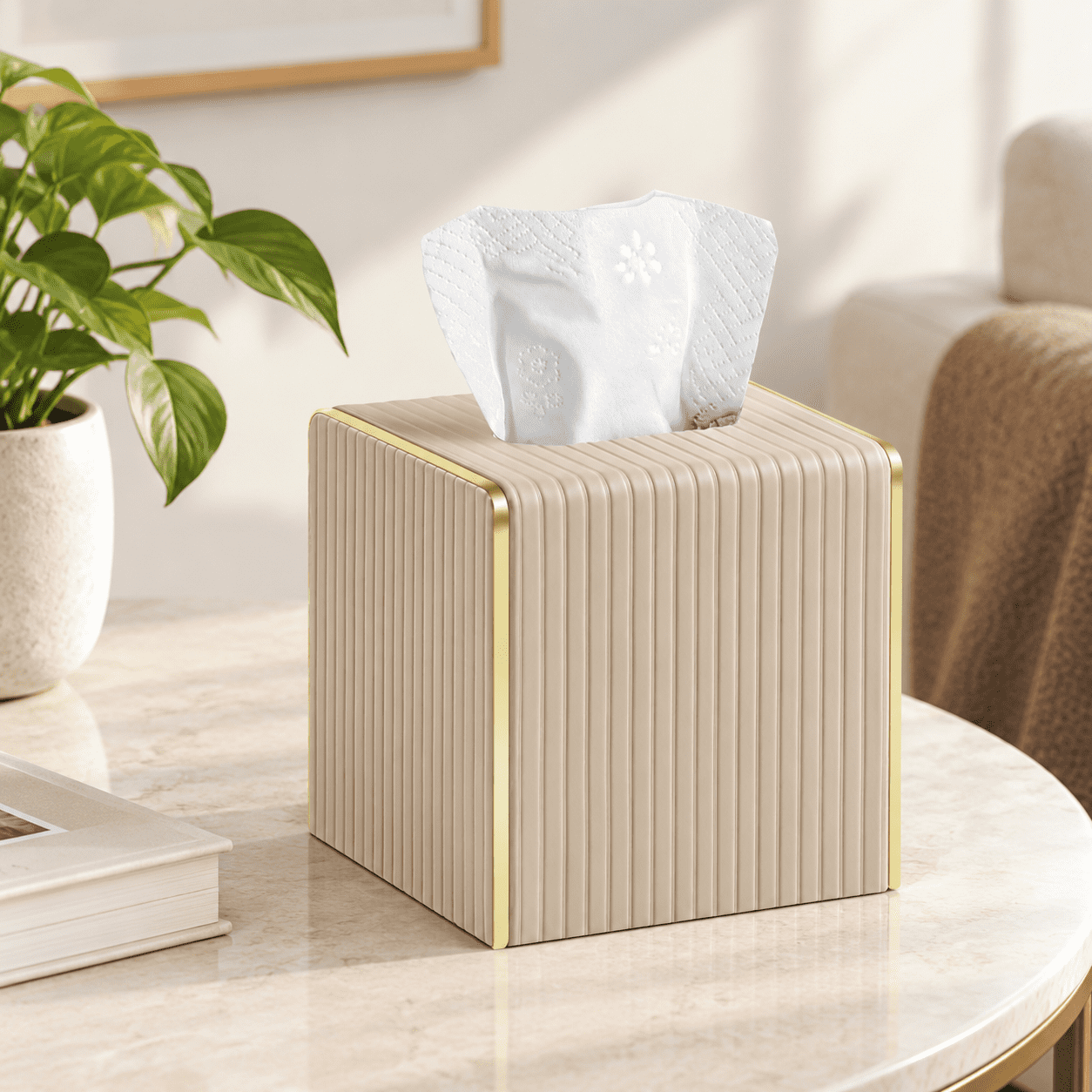 Apricot Square Large PU Leather Tissue Box Cover for Home Office and ...