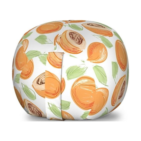 Apricot Storage Toy Bag Chair, Watercolor Sketch Style Abstract Fruit Sections and Leaves, Stuffed Animal Organizer Washable Bag, Large Size, Pistachio Green Apricot, by Ambesonne