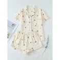 thumbnail image 1 of Apricot Teddy Bear Print Womens Short Sleeve Pajama Set With Shorts, 1 of 7