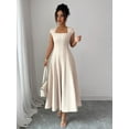 Apricot Womens Square Neck Cinched Waist A-Line Midi Dress For Spring ...
