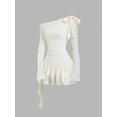 thumbnail image 1 of Apricot Y2K Lace Asymmetric One-Shoulder Peplum Mini Dress, 1 of 7