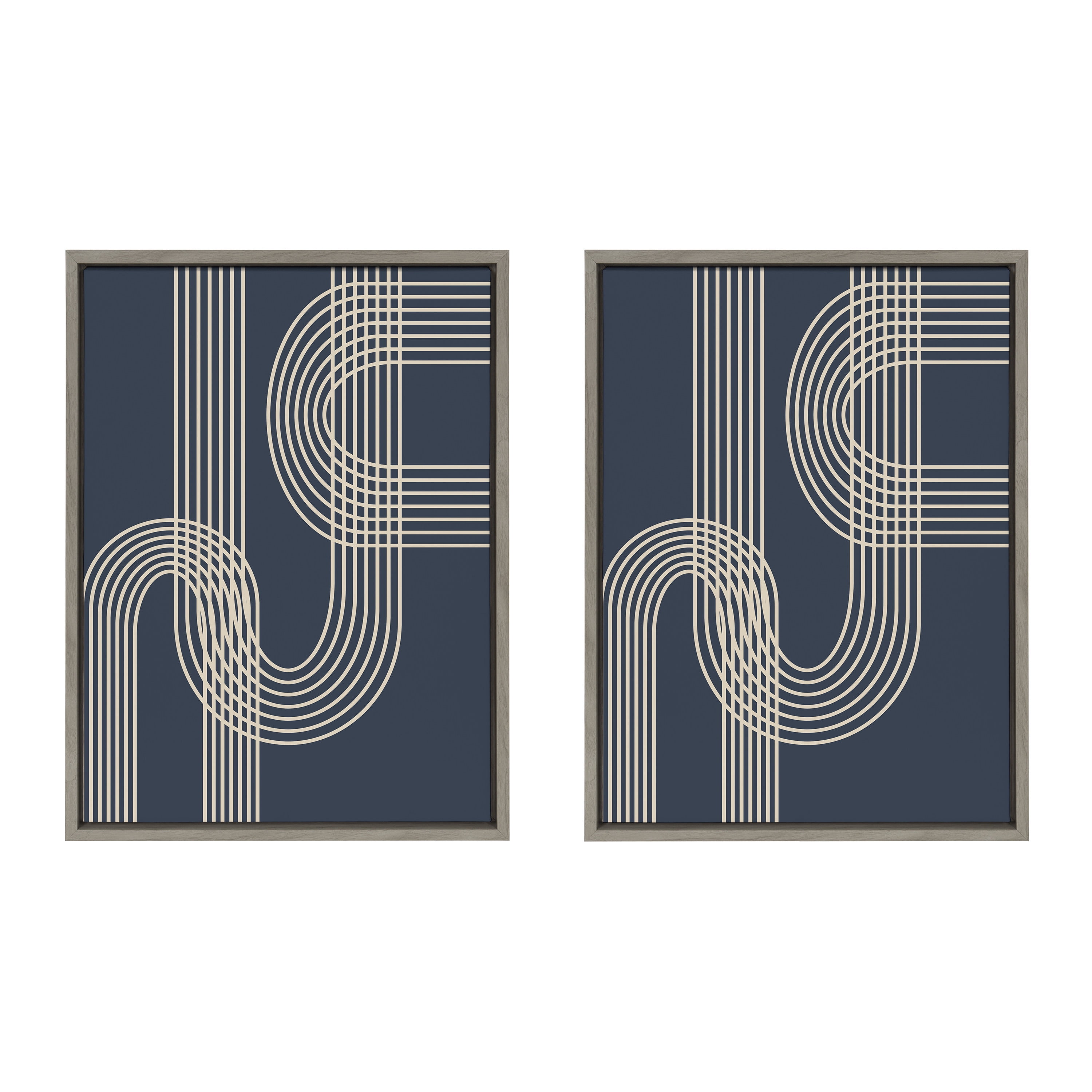 Blue and Gray Abstract Lines Framed Canvas Wall Art Set