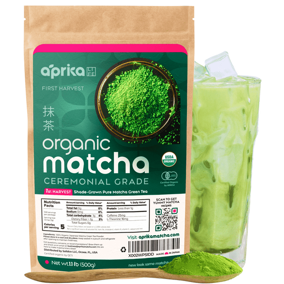 Aprika Life Japanese Ceremonial Matcha Green Tea Powder USDA & JAS Organic Premium, First Harvest from Japan 500g / 1.1 lbs