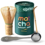 Aprika Life Matcha Bamboo Whisk Set 3 Pcs - 100% Natural Bamboo Whisk 100 Prongs, Scoop & Stainless Steel Spoon for Japanese Matcha Green Tea